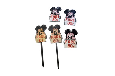Lot 255 - FIVE PAINTED WOOD MICKEY MOUSE FAIRGROUND SIGNS