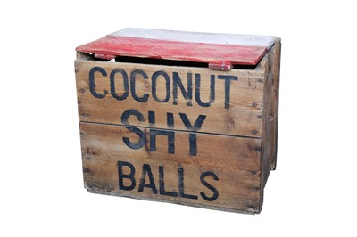 Lot 269 - A BOX OF NINE ORIGINAL FAIRGROUND COCONUT SHY BALLS