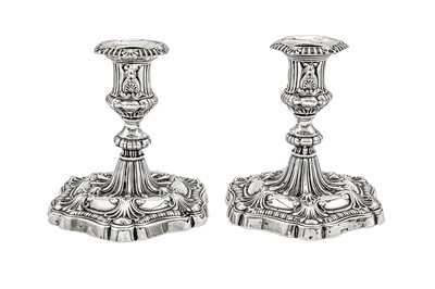 Lot 460 - A pair of George III sterling silver dwarf candlesticks, Sheffield 1804 by John Fenton and Co