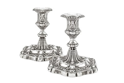 Lot 460 - A pair of George III sterling silver dwarf candlesticks, Sheffield 1804 by John Fenton and Co