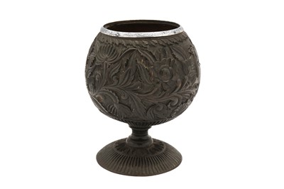 Lot 131 - A 19th century unmarked Sheffield Plate mounted coconut cup, probably Indian Colonial circa 1850