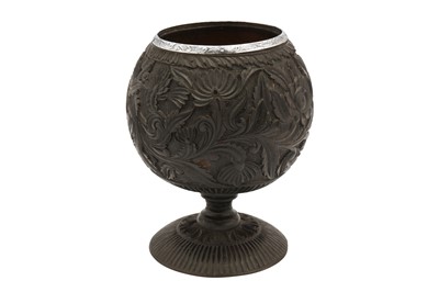 Lot 131 - A 19th century unmarked Sheffield Plate mounted coconut cup, probably Indian Colonial circa 1850