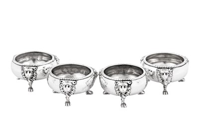 Lot 639 - A matched set of four George II/III sterling silver salts, three London 1732 by John Pero (reg. 23rd Nov 1732)