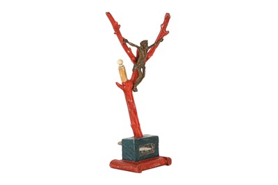 Lot 175 - A 19TH CENTURY PAINTED WOOD, FAUX CORAL AND BRONZE CRUCIFIX