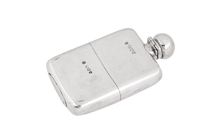 Lot 84 - A Victorian sterling silver two section spirit hip flask, London 1893 by Goldsmiths & Silversmiths Co