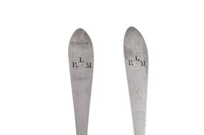 Lot 486 - A pair of George III Irish provincial silver gravy spoons, Cork circa 1780 by  John Nicholson (active circa 1756-1805)