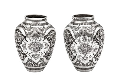 Lot 315 - A pair of mid-20th century Iranian (Persian) silver vases, Isfahan circa 1940 mark of Mehr Afshan