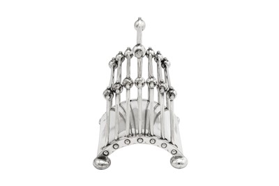Lot 77 - A Victorian silver plated (EPNS) folding toast rack, Birmingham post-1881, designed by Dr Christopher Dresser (1834-1904) for Hukin and Heath