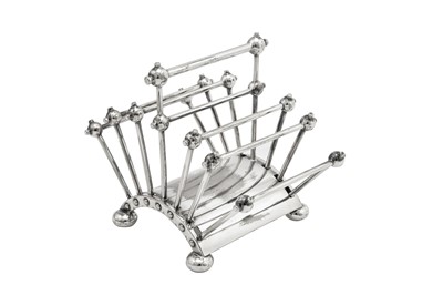 Lot 77 - A Victorian silver plated (EPNS) folding toast rack, Birmingham post-1881, designed by Dr Christopher Dresser (1834-1904) for Hukin and Heath