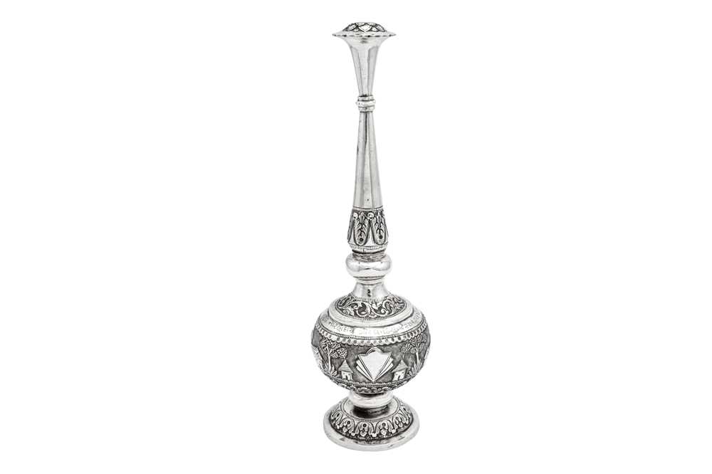 Lot 154 - An early to mid-20th century Anglo-Indian unmarked silver rose water sprinkler, Bombay circa 1940