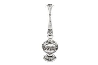 Lot 154 - An early to mid-20th century Anglo-Indian unmarked silver rose water sprinkler, Bombay circa 1940