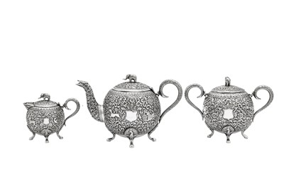 Lot 174 - A late 19th century Anglo-Indian three-piece tea service, Cutch circa 1890 by V.K (unidentified, Wilkinson p.92)