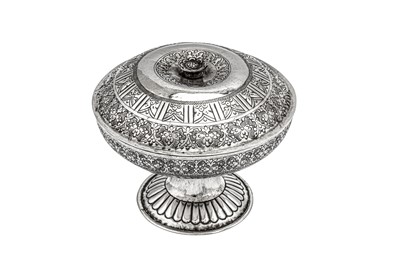 Lot 156 - A mid-20th century Indian silver covered footed bowl, Northern India probably Delhi circa 1950