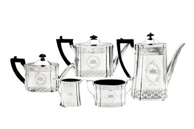 Lot 584 - A Victorian sterling silver five-piece tea and coffee service, London 1882/85 by Martin, Hall and Co