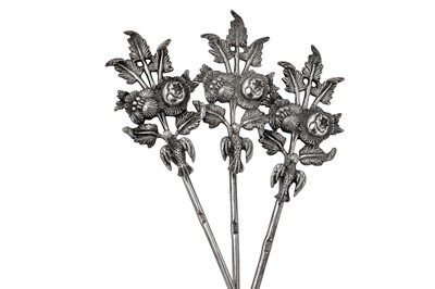 Lot 267 - A set of six late 19th century Egyptian silver kebab skewers, probably Cairo circa 1880 by Karabet Cizmeciyan