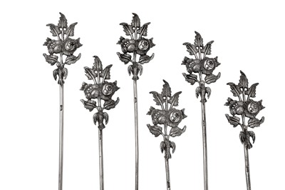 Lot 267 - A set of six late 19th century Egyptian silver kebab skewers, probably Cairo circa 1880 by Karabet Cizmeciyan