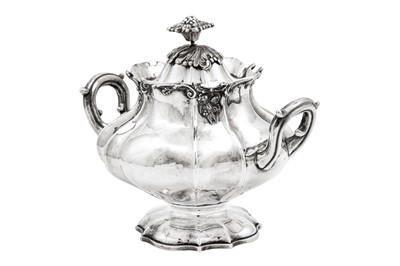 Lot 406 - A mid-19th century Italian 950 standard silver covered twin handled sugar bowl, Turin circa 1840 by Carlo Balbino