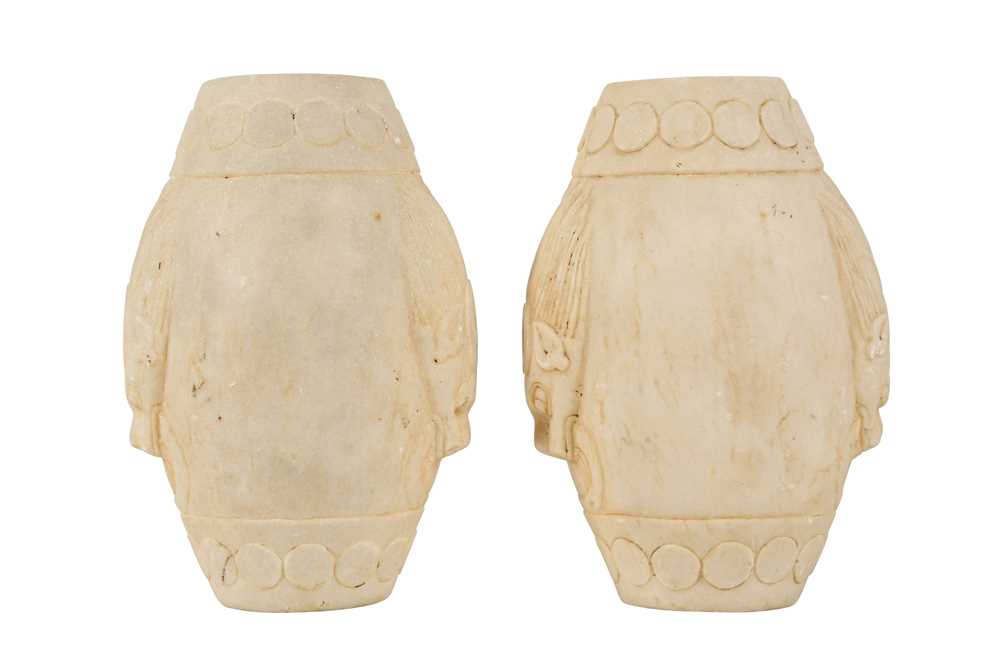 Lot 518 - A PAIR OF CHINESE WHITE MARBLE STANDS.
