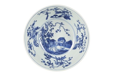 Lot 973 - A CHINESE BLUE AND WHITE 'THREE GOATS' BOWL.