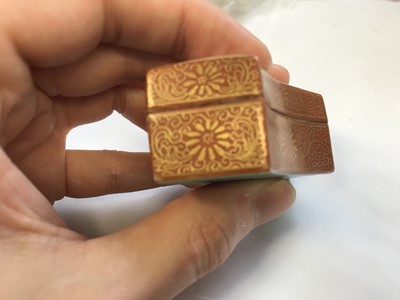 Lot 407 - A CHINESE FAN-SHAPED 'LANDSCAPE' BOX AND COVER.