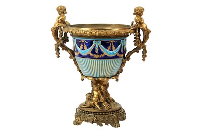 Lot 60 - A FRENCH GILT BRONZE AND SEVRES STYLE PORCELAIN URN, 19TH CENTURY