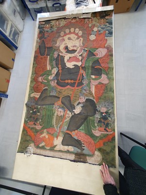 Lot 247 - A LARGE THANGKA OF SIMHAVAKTRA DAIKINI.