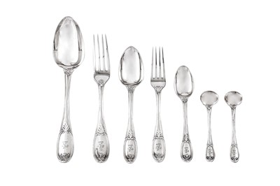 Lot 287 - A Victorian sterling silver straight table service of flatware / canteen, London 1856 by George Adams of Chawner and Co