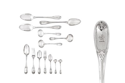 Lot 287 - A Victorian sterling silver straight table service of flatware / canteen, London 1856 by George Adams of Chawner and Co