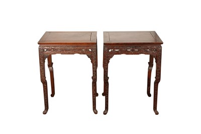 Lot 574 - A PAIR OF CHINESE CABRIOLE-LEG WOOD STANDS
