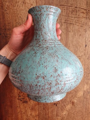 Lot 210 - A CHINESE ROBIN'S EGG-GLAZED PEAR-SHAPED VASE.