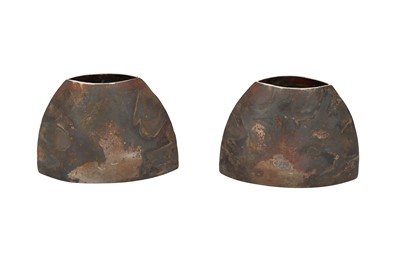 Lot 438 - A PAIR OF BROWN PATINATED METAL VASES, CONTEMPORARY