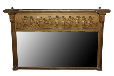 Lot 214 - A REGENCY GILTWOOD AND GESSO OVERMANTEL MIRROR, EARLY 19TH CENTURY