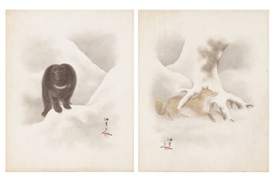 Lot 317 - A PAIR OF JAPANESE PICTURES OF A FOX AND A BEAR, 20TH CENTURY