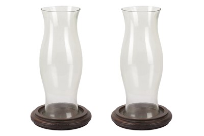 Lot 209 - A PAIR OF GLASS AND WOOD STORM LANTERNS, 20TH CENTURY
