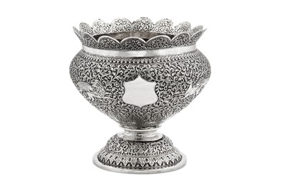 Lot A large late 19th century Anglo – Indian unmarked silver bowl or jardinière, Cutch circa 1890