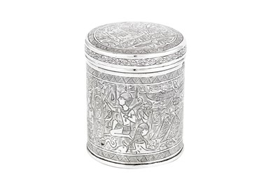 Lot 260 - A mid-20th century Egyptian 900 standard silver tobacco box or tea caddy, Cairo 1941-43