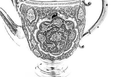 Lot 311 - A mid-20th century Iranian (Persian) silver four-piece tea and coffee service, Isfahan circa 1950 mark of Kazeem