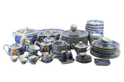Lot 123 - A MIXED SET OF COMMEMORATIVE BLUE AND WHITE PORCELAIN SERVICES MADE FOR THE PERSIAN MARKET
