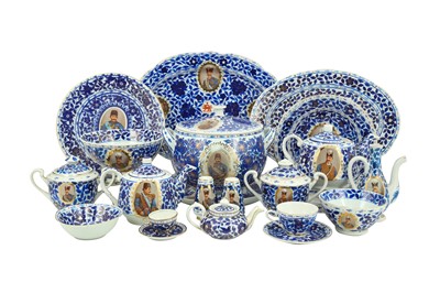 Lot 123 - A MIXED SET OF COMMEMORATIVE BLUE AND WHITE PORCELAIN SERVICES MADE FOR THE PERSIAN MARKET
