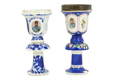 Lot 124 - TWO POLYCHROME-PAINTED PORCELAIN QALYAN CUPS MADE FOR THE PERSIAN MARKET