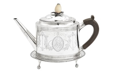 Lot 653 - A George III sterling silver teapot on stand, London 1784 by Hester Bateman
