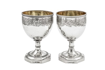Lot 650 - A pair of George III sterling silver goblets, London 1809 by Thomas Wallis II and Jonathan Hayne