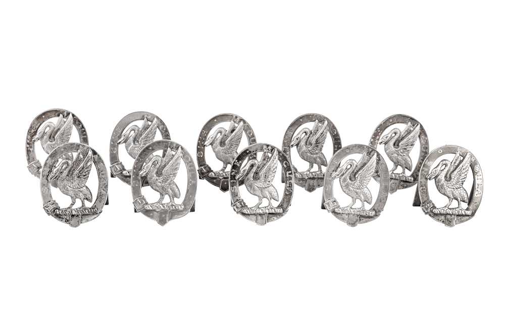 Lot 82 - A set of ten Victorian sterling silver place card holders, four London 1882 by Edward H Stockwell and six Birmingham 1883 by James Fenton