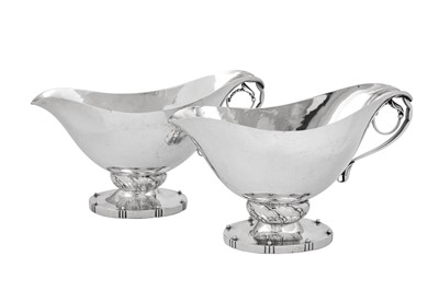 Lot 466 - A pair of mid to late 20th century Danish sterling silver sauceboats, Copenhagen post-1945 by Georg Jensen