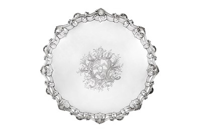 Lot 702 - An extremely large George II sterling silver salver, London 1753 by Dorothy Mills (reg. 6th April 1752)