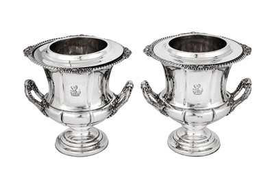Lot 616 - A pair of George IV/ William IV Old Sheffield Silver plate wine coolers, Sheffield circa 1825-35