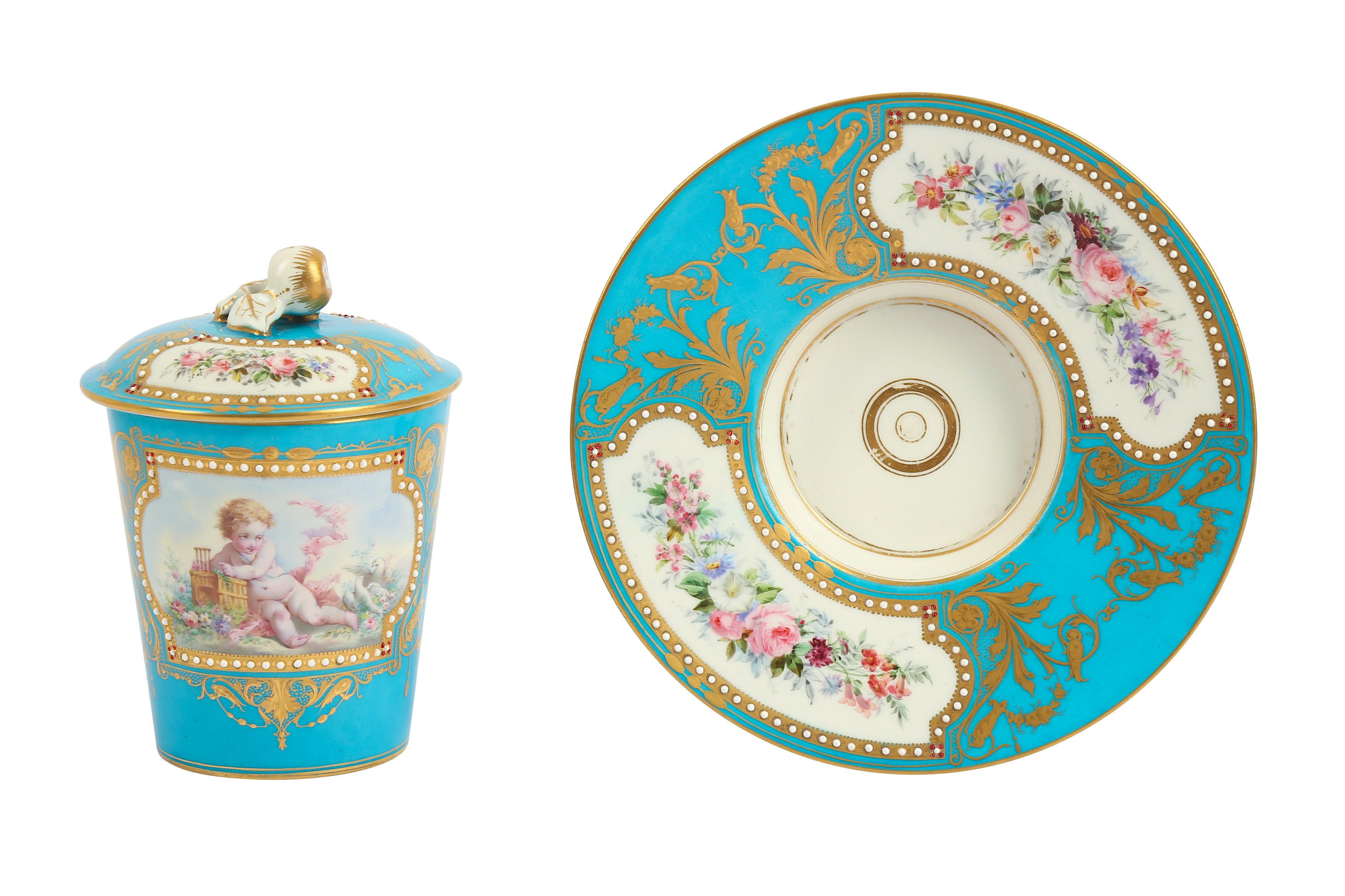 Lot 88 - A SEVRES STYLE TREMBLEUSE CUP AND SAUCER,