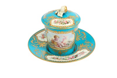 Lot 88 - A SEVRES STYLE TREMBLEUSE CUP AND SAUCER, 19TH CENTURY