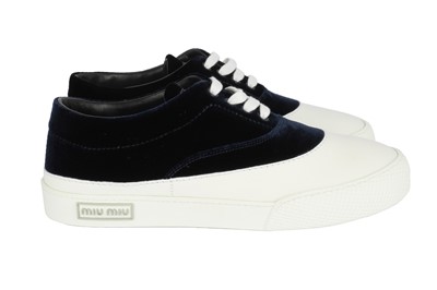 Lot 395 - Miu Miu Navy Velvet Sneaker - Size 38