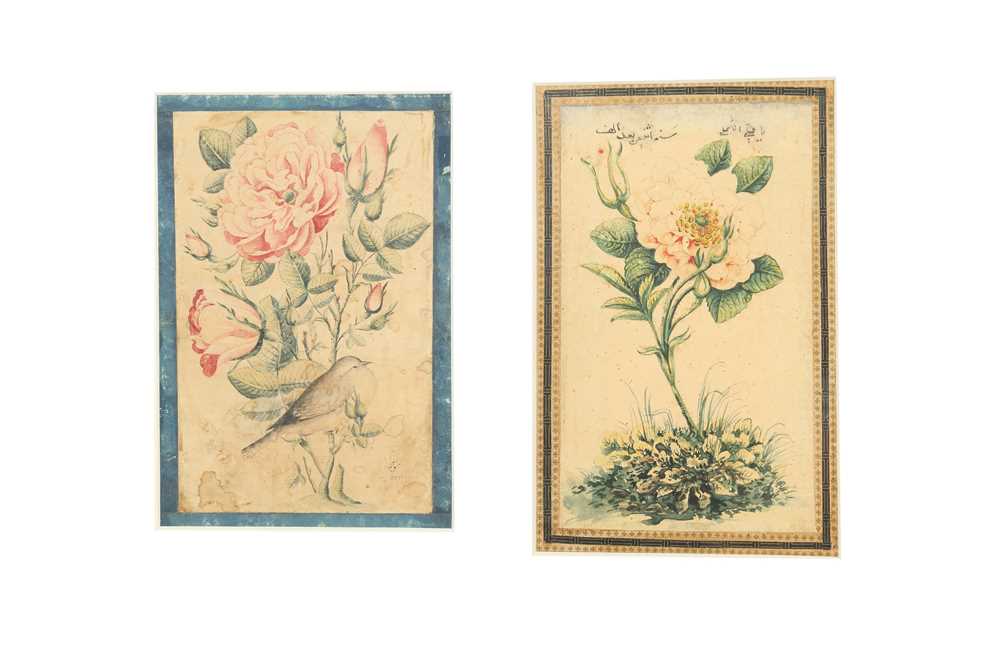 Lot 180 - TWO QAJAR STUDIES OF FLOWERS IN THE STYLE OF MURAQQA’ ALBUM PAGES